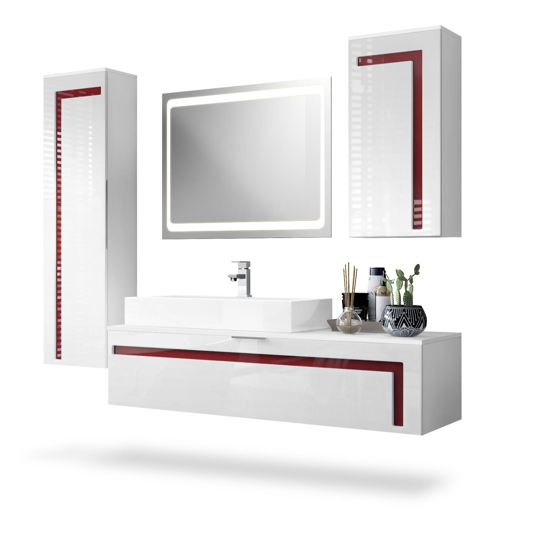 BADMÖBELSET Aloha Absetzungen in Bordeaux Hochglanz - Bordeaux, Holzwerkstoff (210/185/51cm) - Vladon