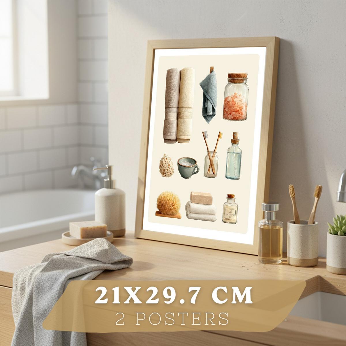 POSTER 2er-Set dekorative Kunstdrucke im für minimalistische Bilder mit Blumen Zen-Poster für entspannende Badezimmer- Leichter Holzrahmen A4 - Beige, Papier (29.7/21/3cm) - Nacnic