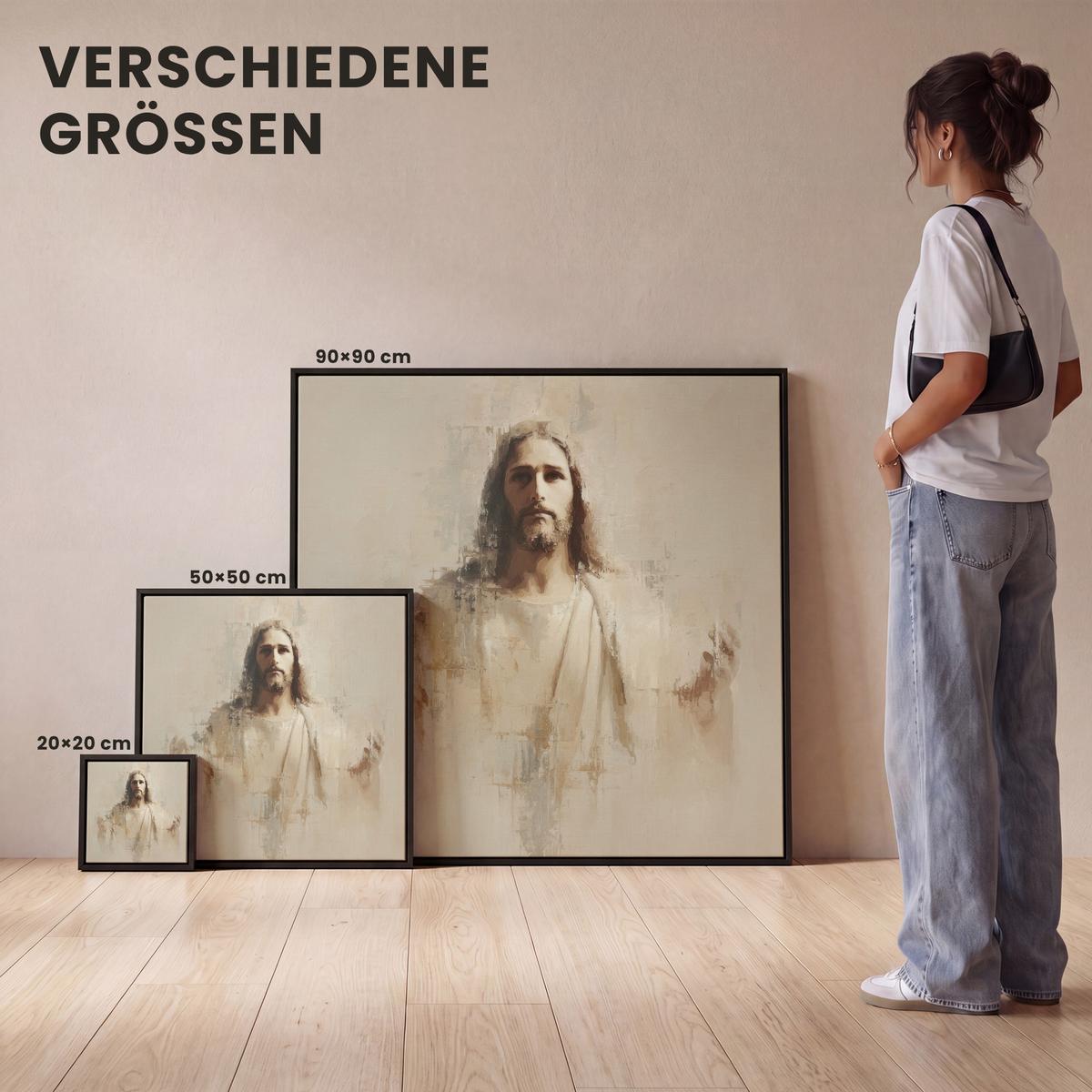 LEINWAND Bilder mit Rahmen - Porträt - Abstrakt - Jesus - Beige - 20x20 - Beige, Textil (20/20cm) - MuchoWow