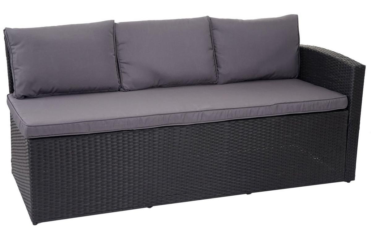 POLY-RATTAN-GARNITUR Schwarz 1 Eckbank, 1 Tisch-Set - Schwarz, Kunststoff - MCW