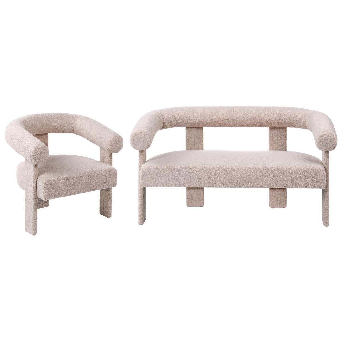 SOFA-SET Bouclé Hellbeige Ilbro - Hellbraun/Beige, Textil (138/76/68cm) - Beliani