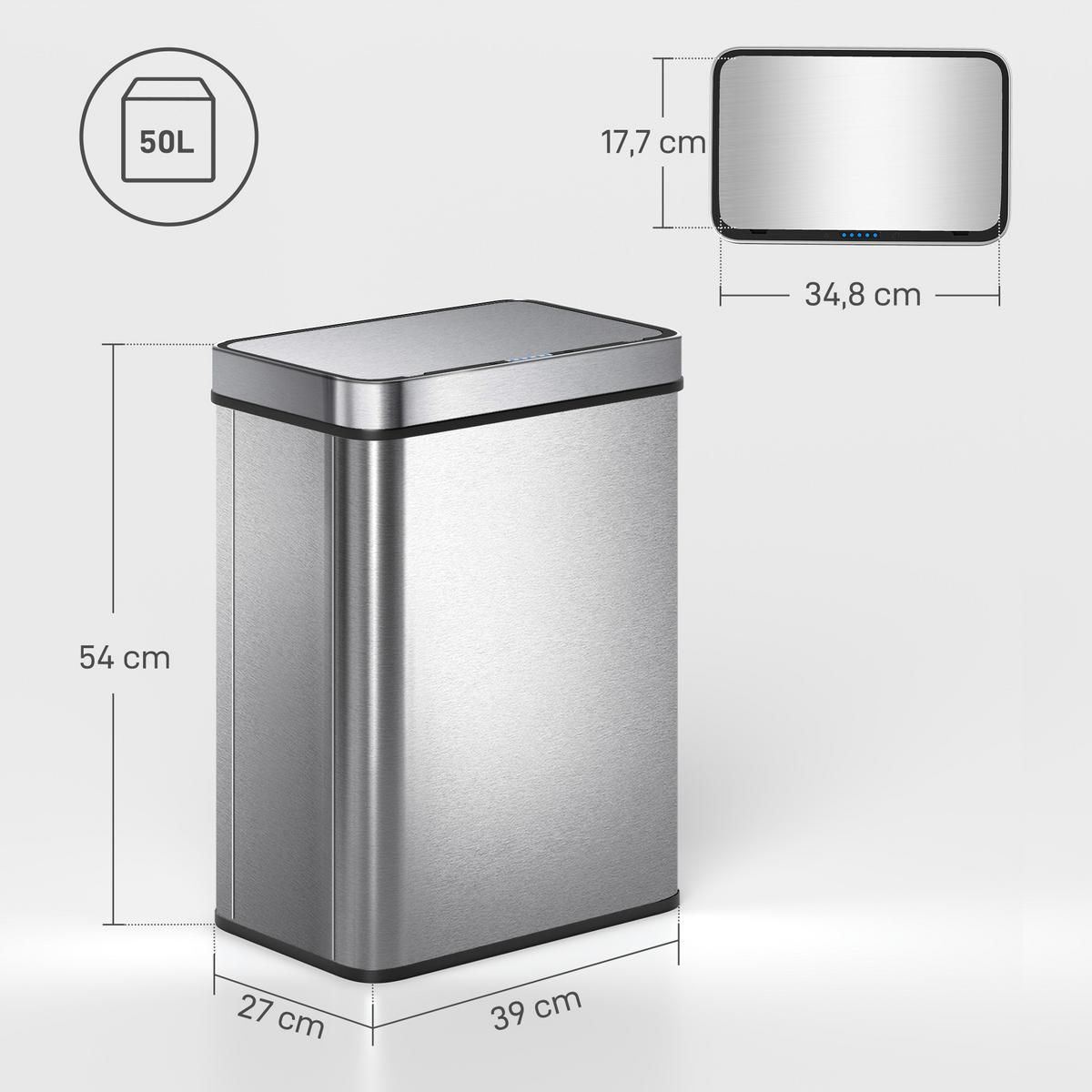 SENSOR-MÜLLEIMER Edelstahl Silber - Silberfarben, Metall (27/54/39cm) - HOMCOM