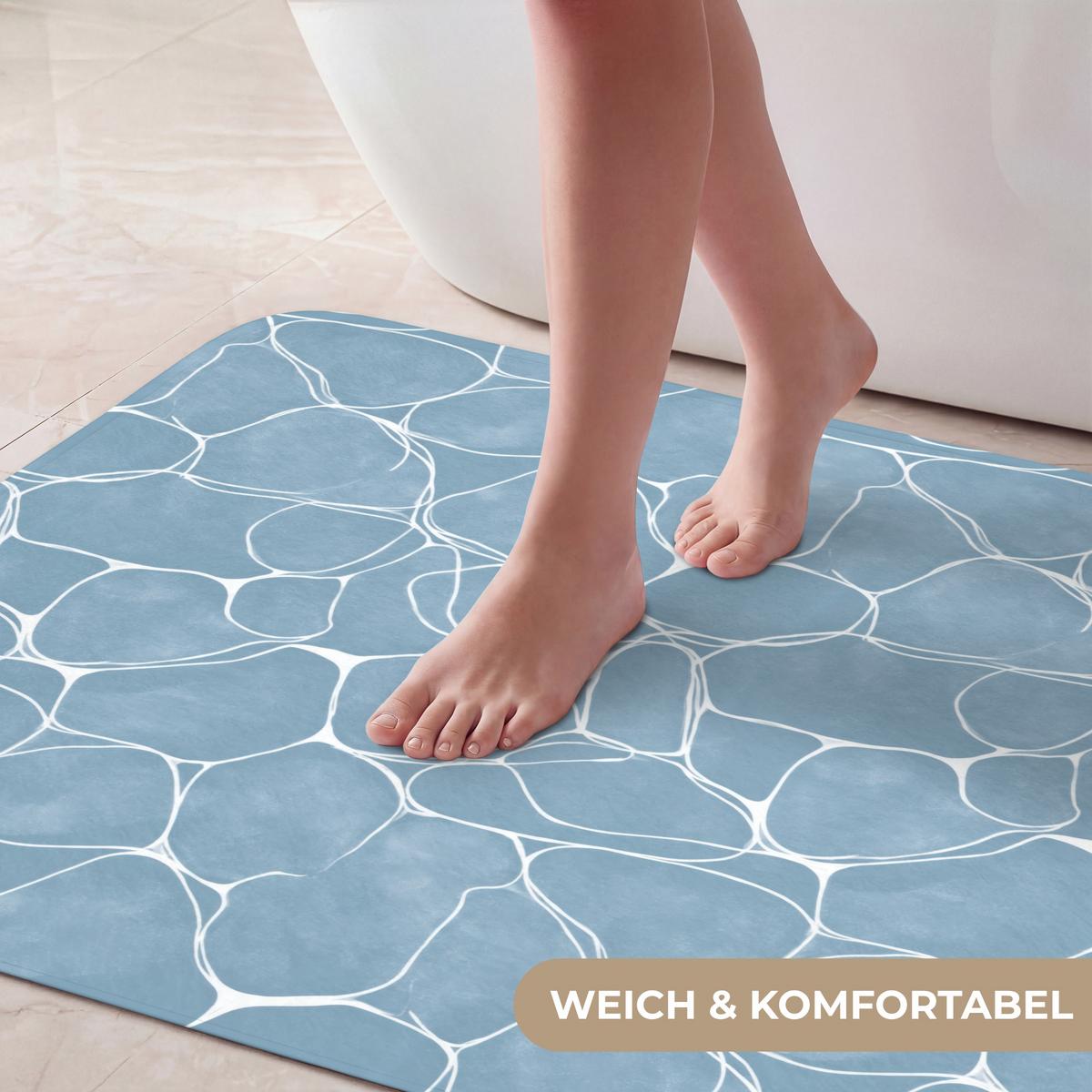 BADEMATTE Organisch - Muster - Blau 60x90 cm - Hellblau, Textil (60/90cm) - OnlyWow