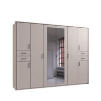 DREHTÜRENSCHRANK B273/H210/T58 cm in Beige Grau, Kleiderschrank mit Passepartout & 2 Spiegeltüren & Schubkästen, Griffe schwarz / 22580 - Greige/Beige, Holzwerkstoff/Kunststoff (273/210/58cm) - luma-home