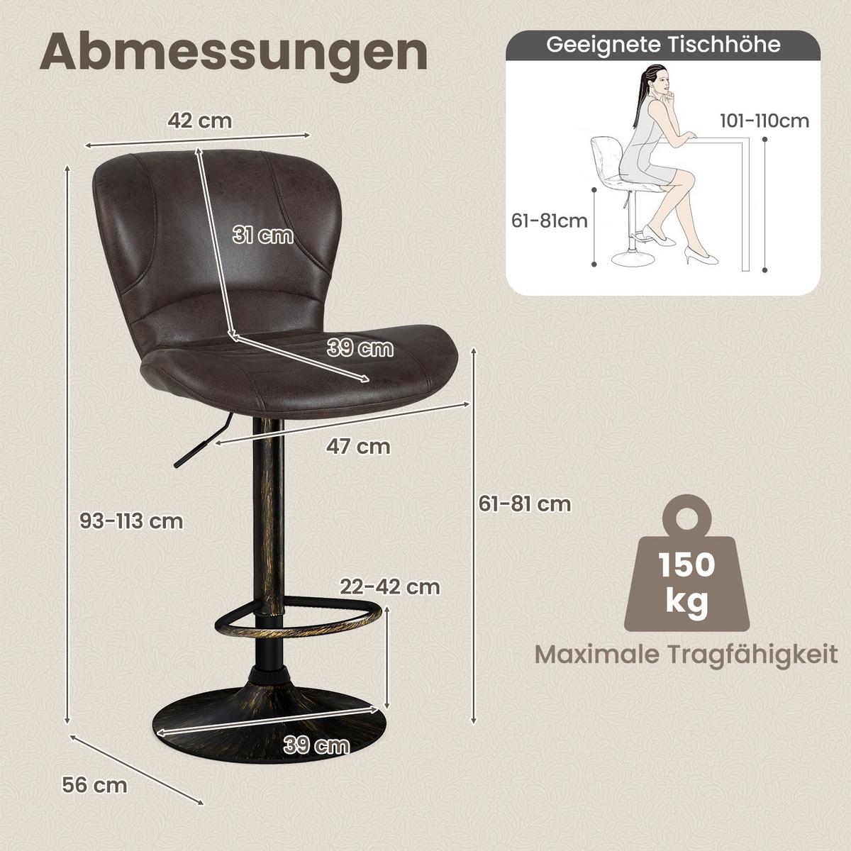BARHOCKER Braun(2er-Set) - Braun, Metall (56/93/47cm) - COSTWAY