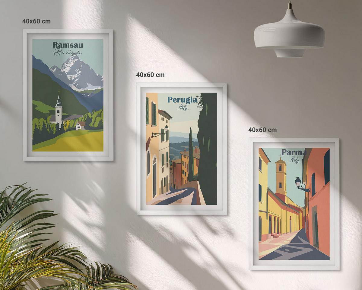 BILDER SET 3er Set - 40x60 cm Weißer Rahmen - Berglandschaften und Italien - Weiß, Kunststoff (40/60cm) - TULUP