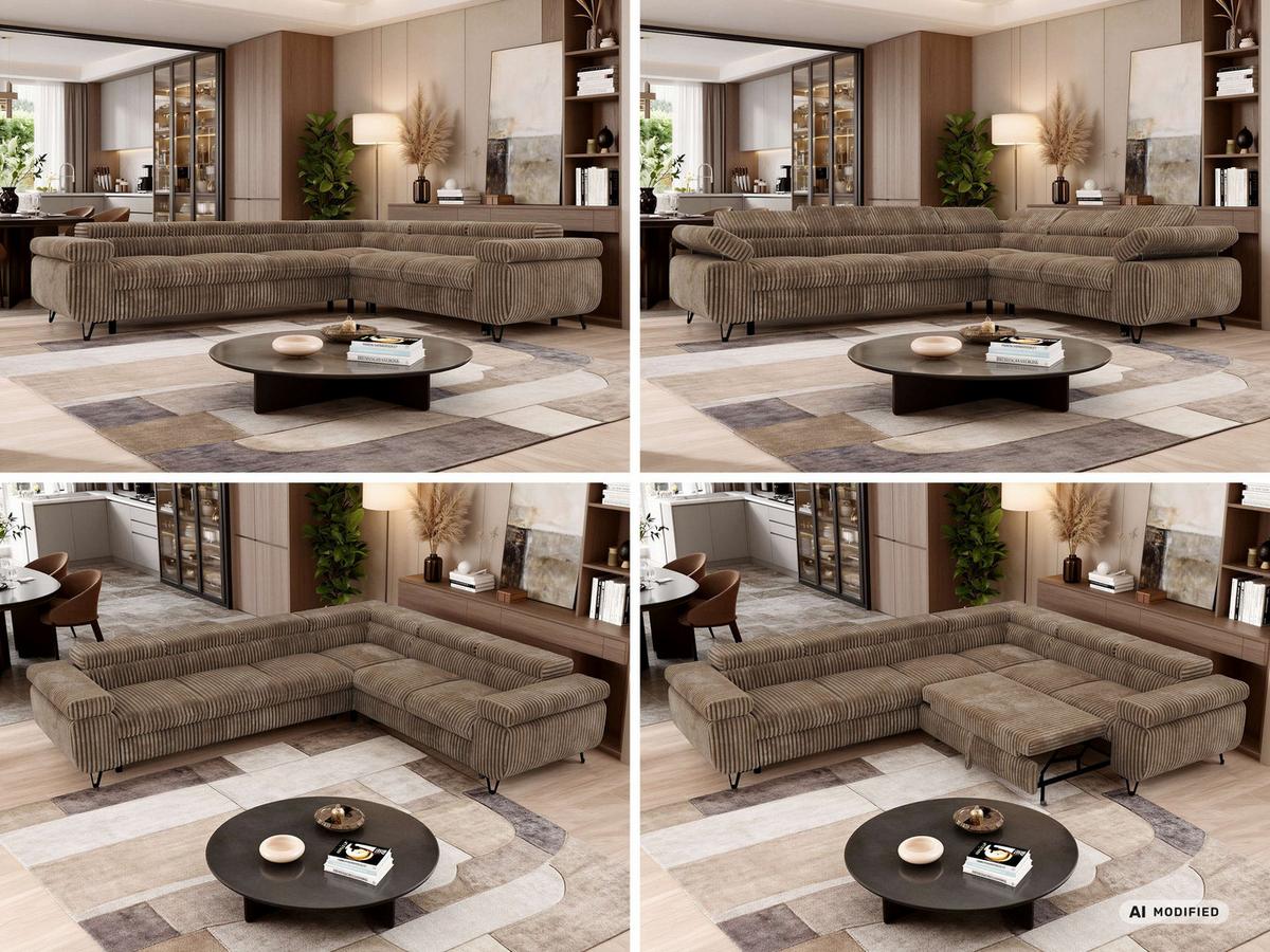 ECKSOFA NORDEN L - Braun Cord - Links Seite - Schwarz/Braun, Textil/Metall (269/329cm) - MKS