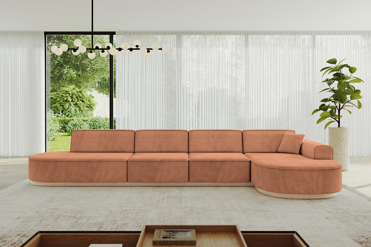 ECKSOFA Ottomane Rechts MARI-L3-v1 - 413x171x83 cm Orange Velours - Orange, Holzwerkstoff/Textil (171/413cm) - ALTDECOR