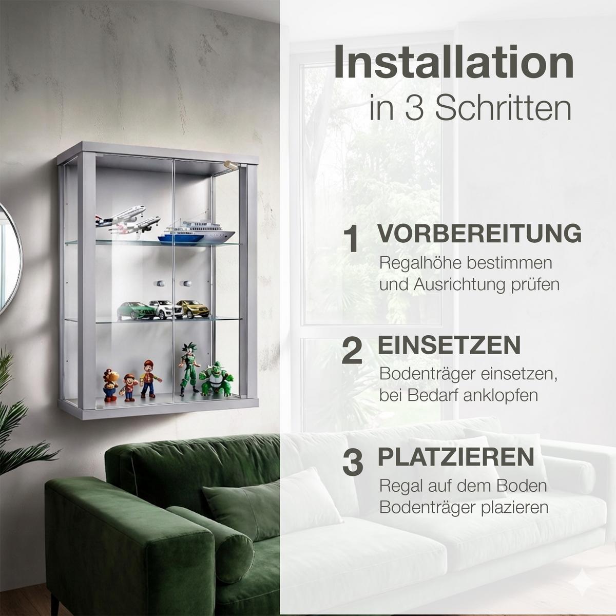 GLASBODEN 3er Set 18,5/55,8/0,4 cm für Hängevitrinen Erweiterungsset - Schwarz, Glas (55.8/0.4/18.5cm) - K-Möbel