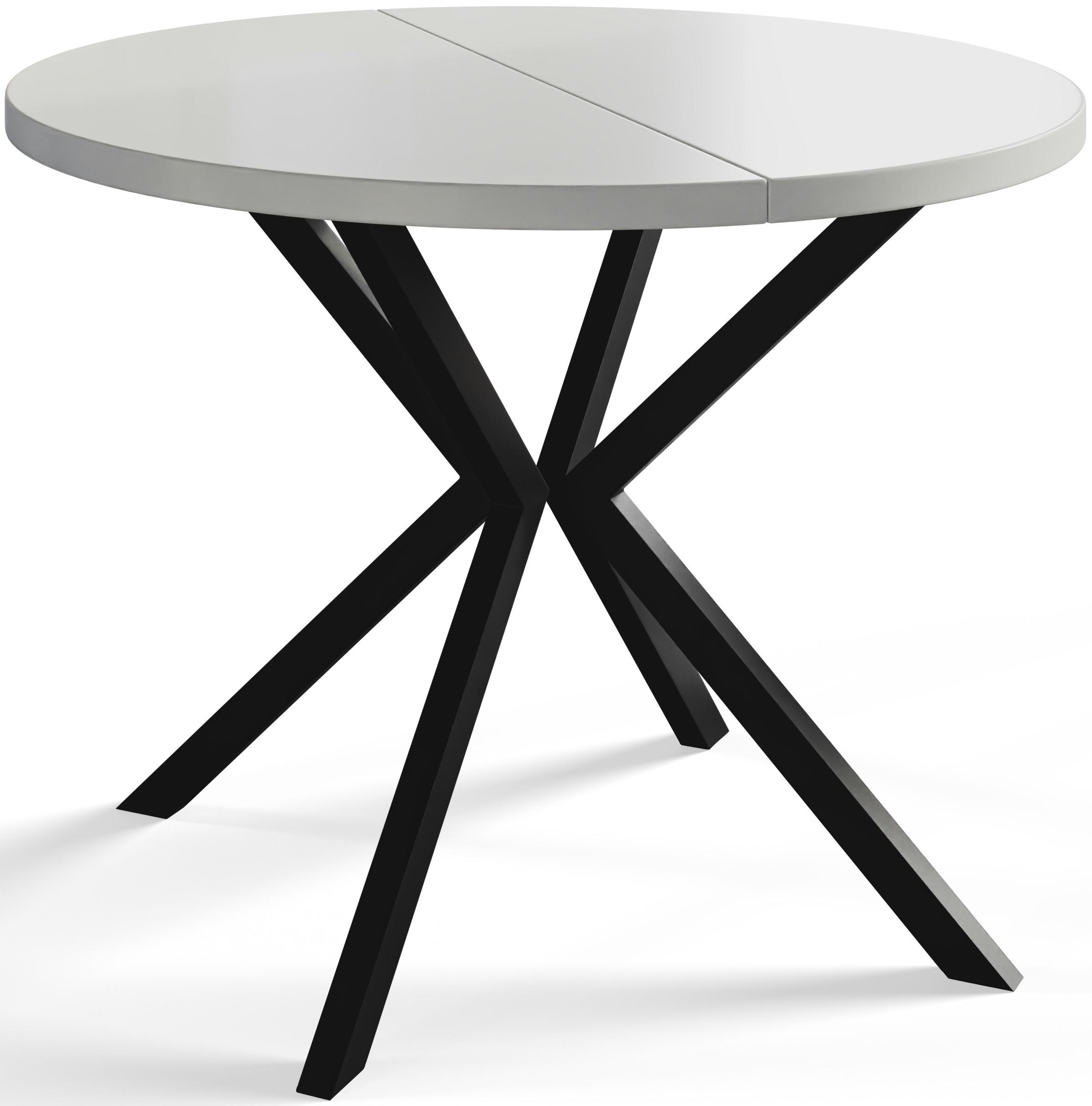 RUNDER Esszimmertisch LOFT LITEN, ausziehbarer Tisch Durchmesser: 90 cm/170 cm, Wohnzimmertisch Farbe: Weiß, mit Metallbeinen in Farbe Schwarz - Schwarz/Weiß, Holzwerkstoff (90/90/76cm) - Alpi-Möbel