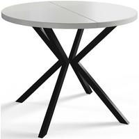 RUNDER Esszimmertisch LOFT LITEN, ausziehbarer Tisch Durchmesser: 90 cm/170 cm, Wohnzimmertisch Farbe: Weiß, mit Metallbeinen in Farbe Schwarz - Schwarz/Weiß, Holzwerkstoff (90/90/76cm) - Alpi-Möbel