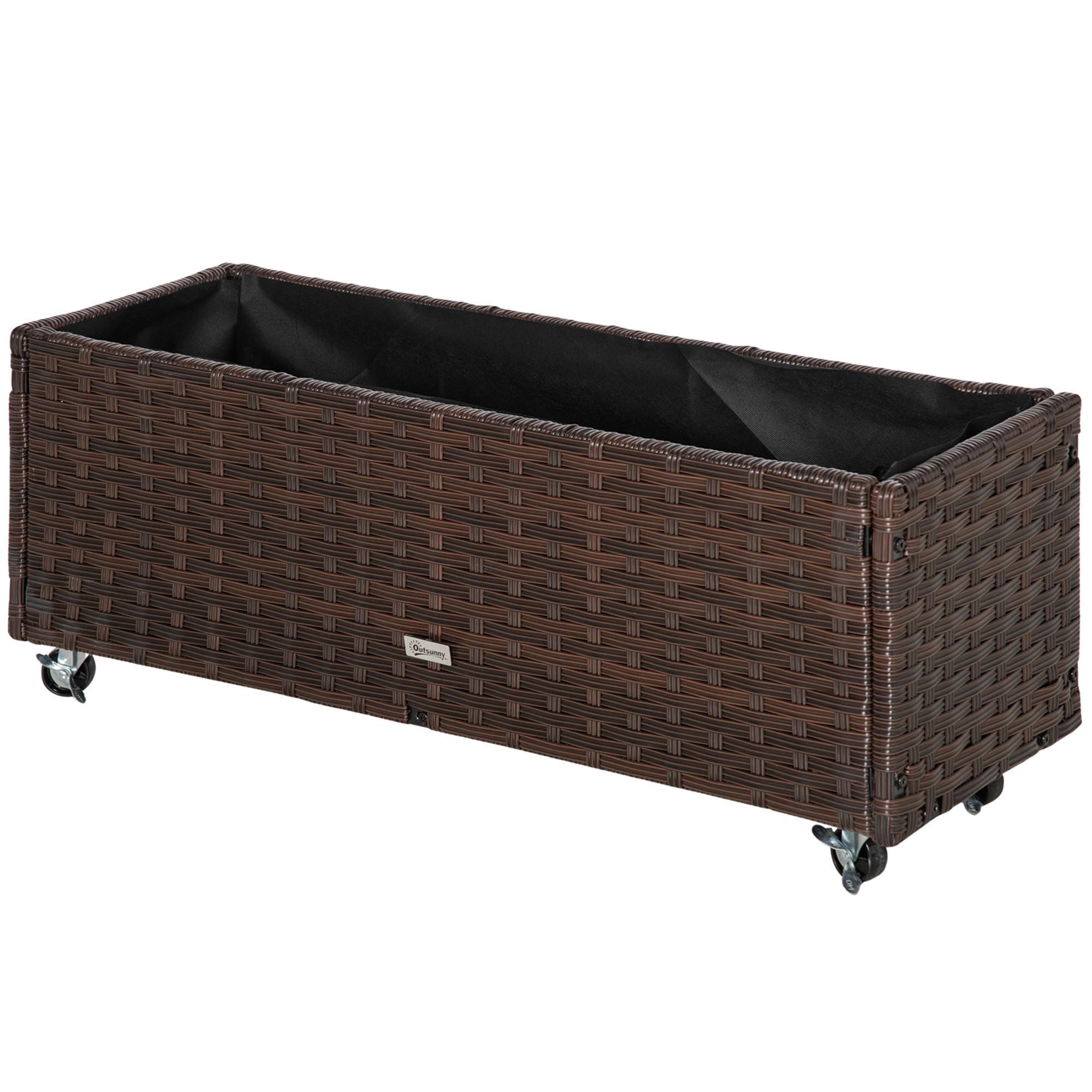 HOCHBEET, Poly Rattan, Kaffee-Braun - Braun, Metall (31/36/94.5cm) - Outsunny