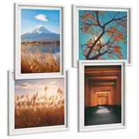 BILDER SET 4er Set - 50x50 cm & 40x60 cm Weißer Rahmen - Japanische Naturlandschaften - Weiß, Kunststoff (50/50cm) - TULUP