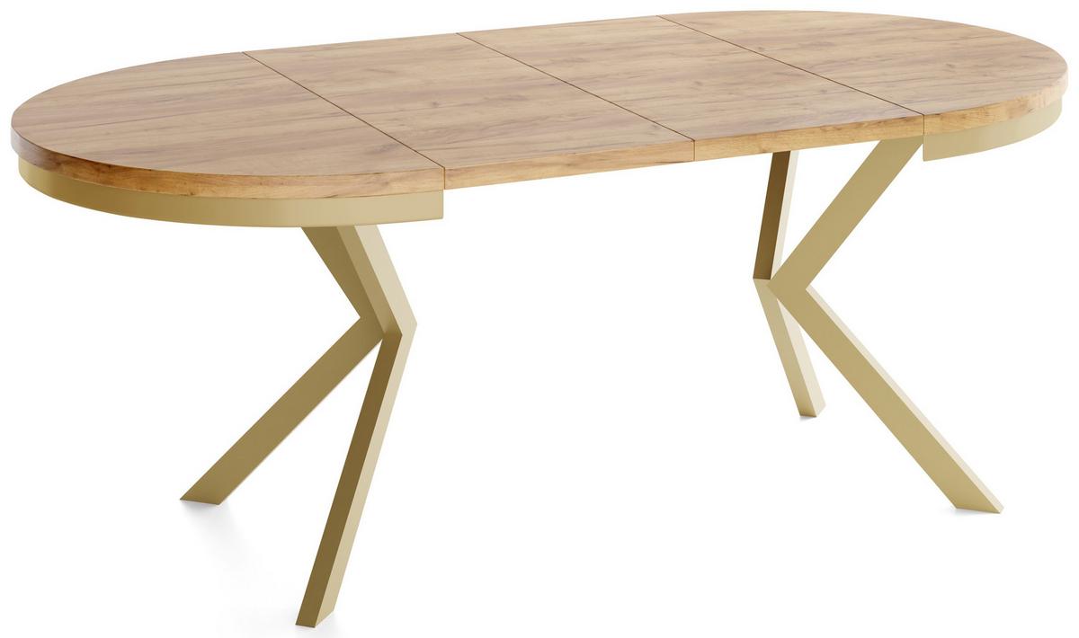 ESSTISCH Dina runder ausziehbarer, Craft Eiche 90-170/90/76 cm - Eiche Wotan/Goldfarben, Holzwerkstoff/Metall (90/170/76cm) - WFL GROUP