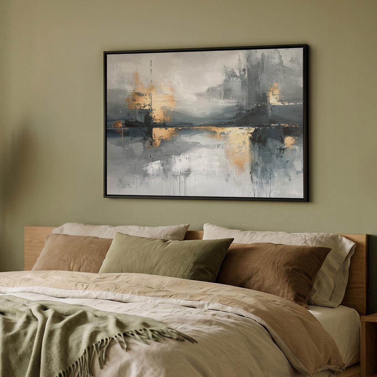 LEINWAND Bilder mit Rahmen - Kunst - Grau - Gold - Abstrakt - 100x70 - Dunkelgrau, Textil (100/70cm) - MuchoWow