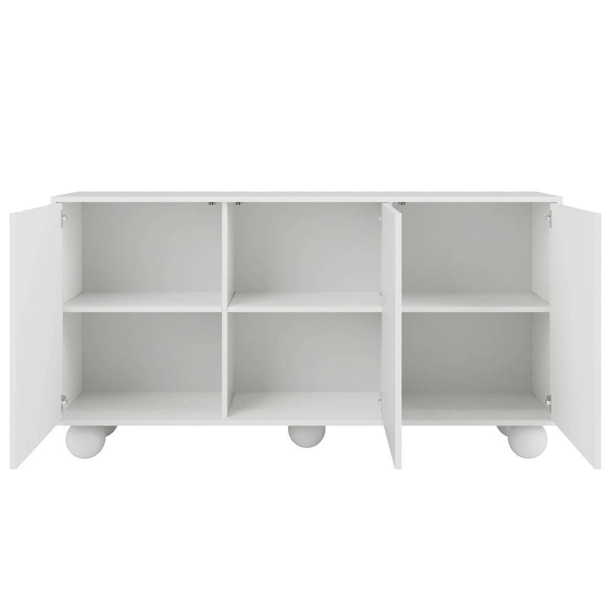 KOMMODE Adel mit 3 Türen und runden Füßen, 154 cm, Griffloss, Weiß - Weiß, Holzwerkstoff (154/81/38cm) - Beautysofa