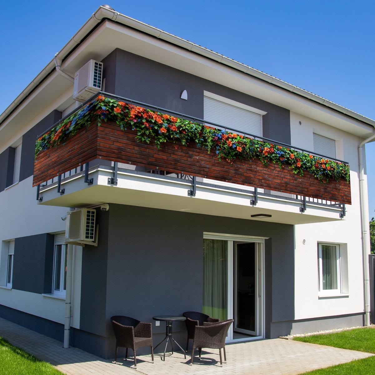 BALKON-SICHTSCHUTZ Blumen - Wand - Grün - Orange Balkon Deko 500x75 cm - Rotbraun, Kunststoff (500/75cm) - MuchoWow