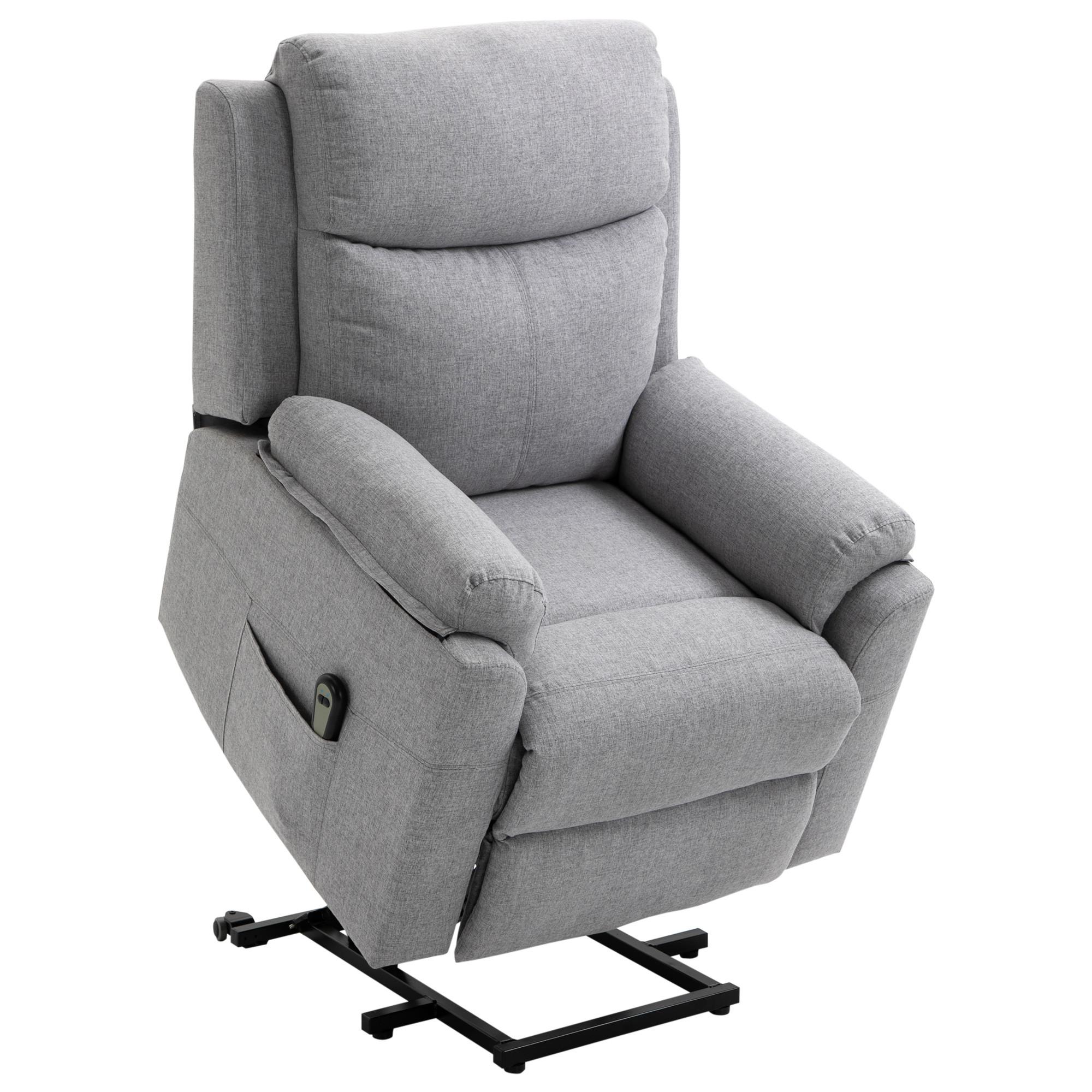 FERNSEHSESSEL mit Aufstehhilfe, Grau - Schwarz/Grau, Textil/Metall (89/102/83cm) - HOMCOM