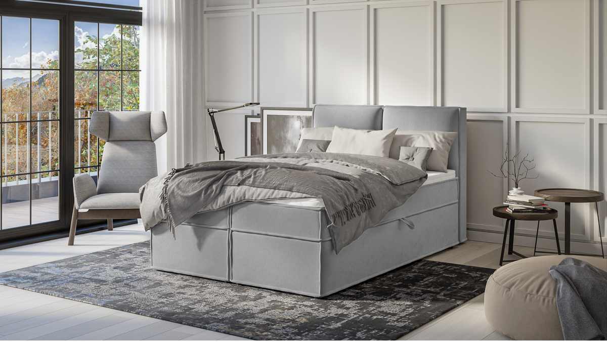 BOXBETT Eclipse 140/200 cm Grau Luxusmicrofaser - Schwarz/Grau, Holz/Kunststoff (140/200cm) - S-Style Möbel