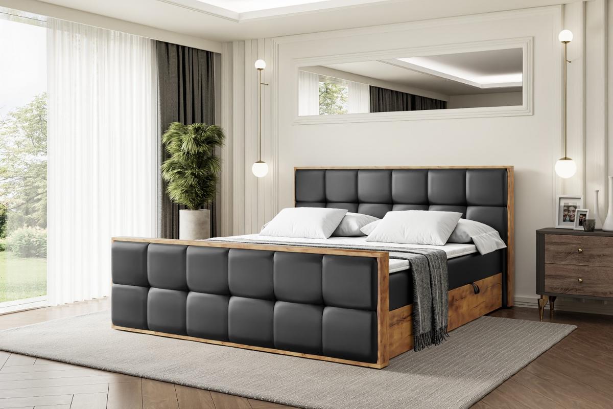 BOXBETT mit Matratze H3 und Lattenrost - LOLLI7-Z - 140x200 - Schwarz Kunstleder - Schwarz, Holzwerkstoff (140/200cm) - ALTDECOR