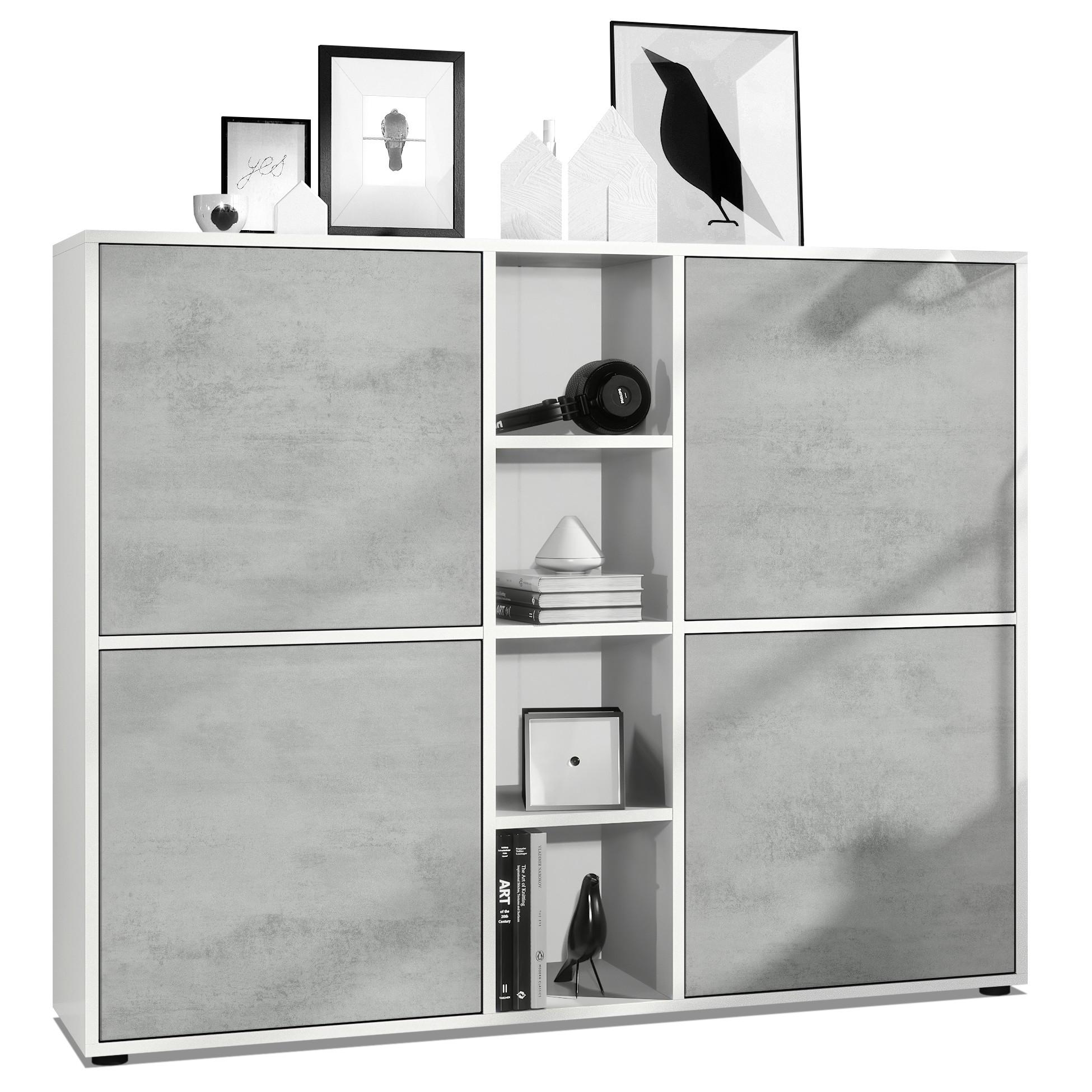 HIGHBOARD Cuba Türen in Beton Oxid Optik - Hellgrau, Holzwerkstoff (130.5/105.5/35.5cm) - Vladon