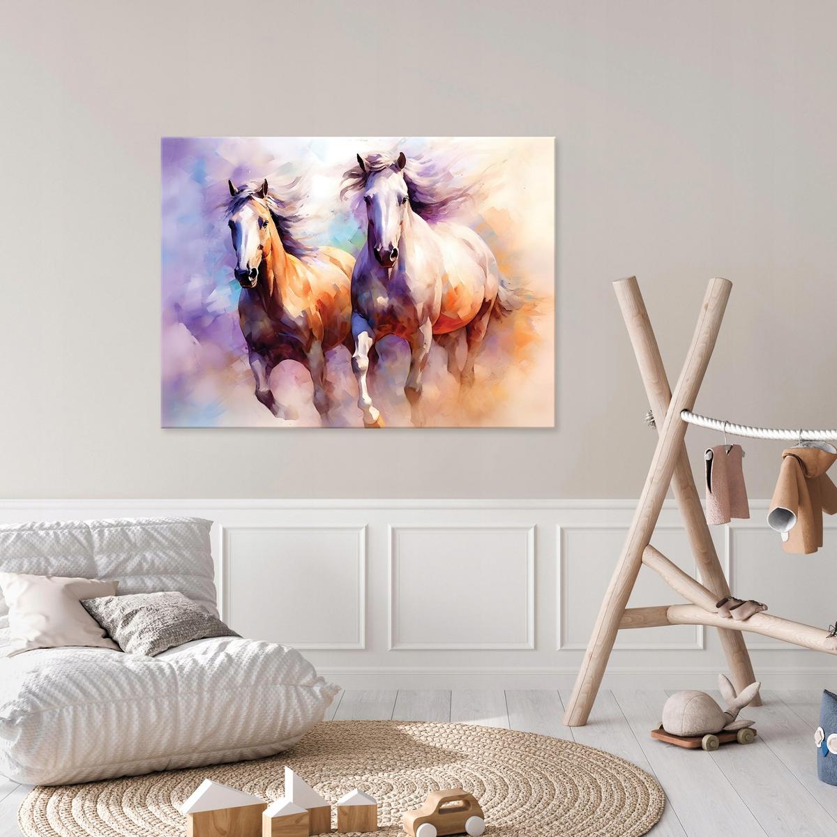 LEINWANDBILD Pferde Tiere Lila 60x40 cm - Multicolor, Holzwerkstoff (60/40cm) - Wallarena