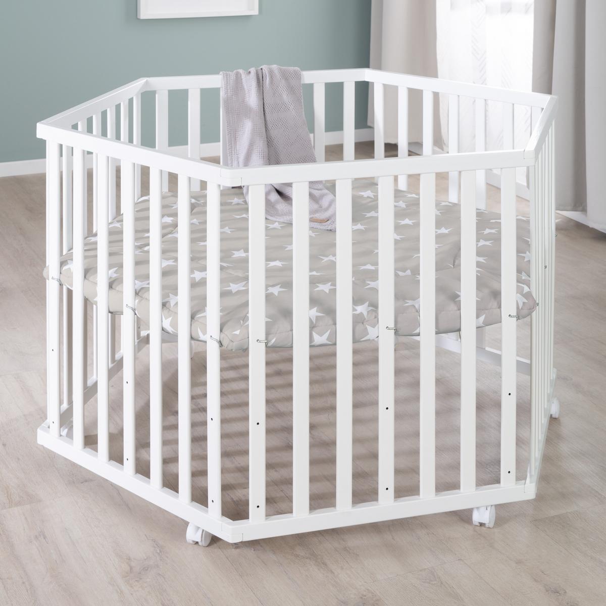 LAUFGITTER 6-eckig Little Stars - Weiß, Holzwerkstoff (118.5/72.5/103.5cm) - Roba
