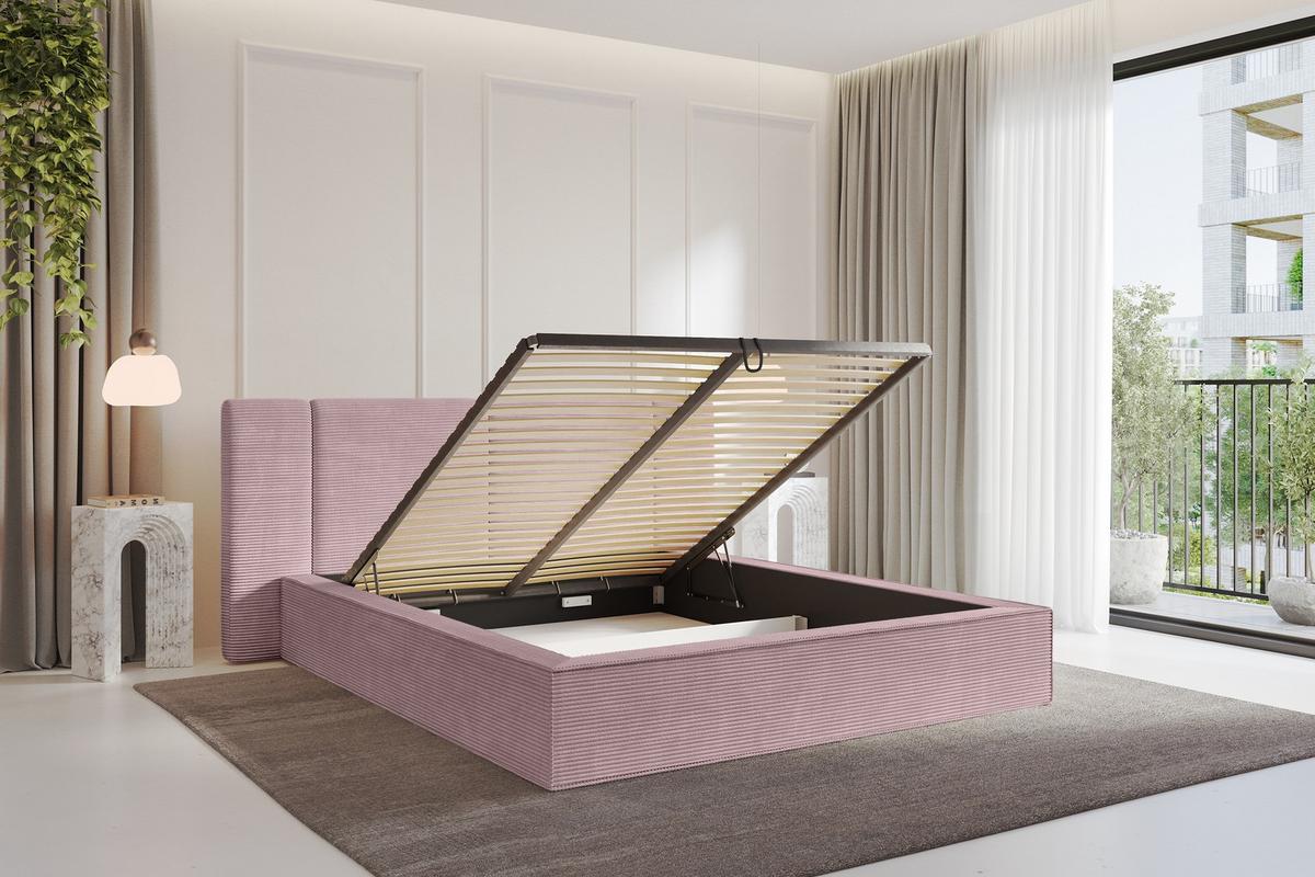 POLSTERBETT mit Bettkasten und Lattenrost, Bett mit Matratze H3/H4 - RIVO 120x200 Rosa - Rosa, Holzwerkstoff/Textil (120/200cm) - ALTDECOR