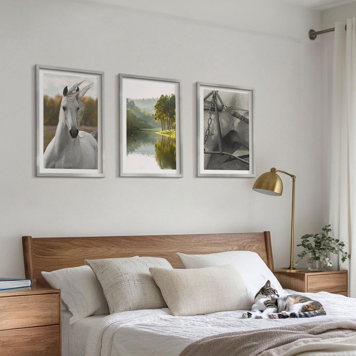 BILDER SET 3er Set - 40x60 cm Silberner Rahmen - Natur des Flusses White Horses - Silberfarben, Kunststoff (40/60cm) - TULUP