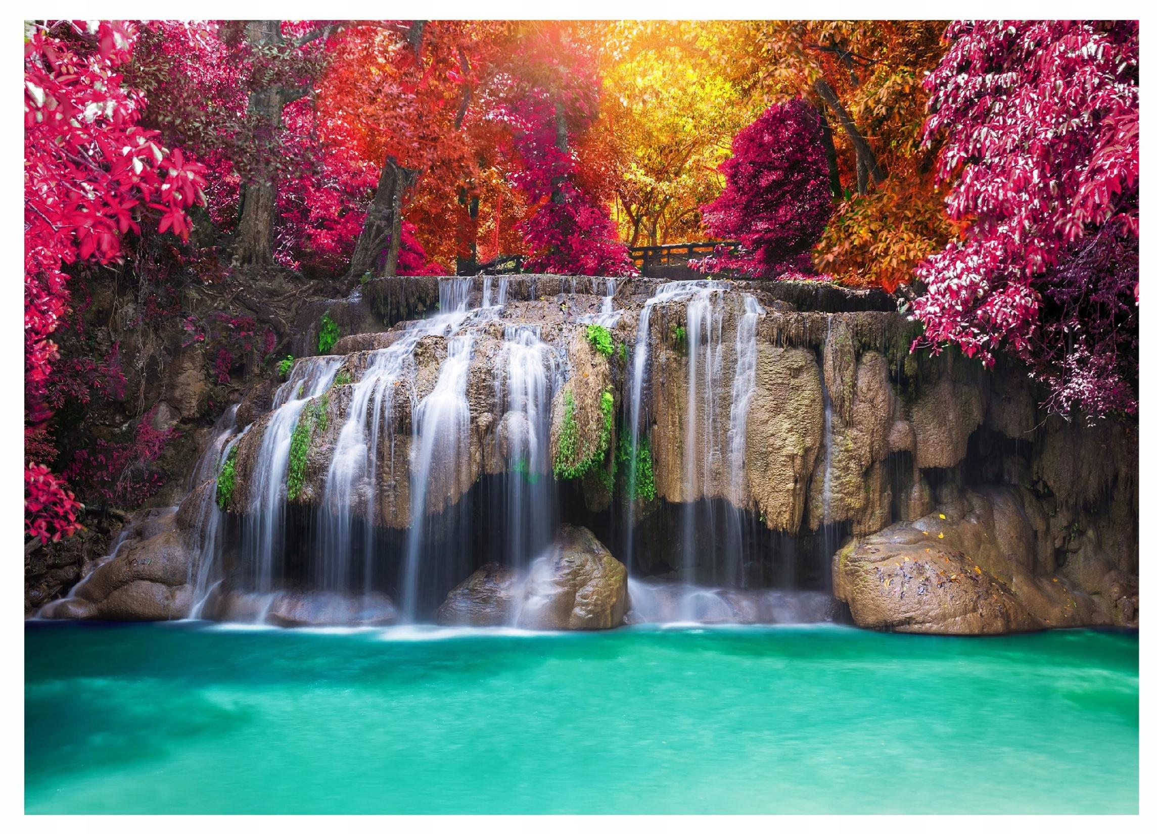 FOTOTAPETE Wasserfall 3D Natur 200x140 - Multicolor, Papier (200/140cm) - Wallarena