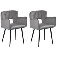 ESSZIMMERSTUHL 2er Set Samtstoff Grau Sanilac - Dunkelgrau/Schwarz, Textil/Metall (54/76/50cm) - Beliani