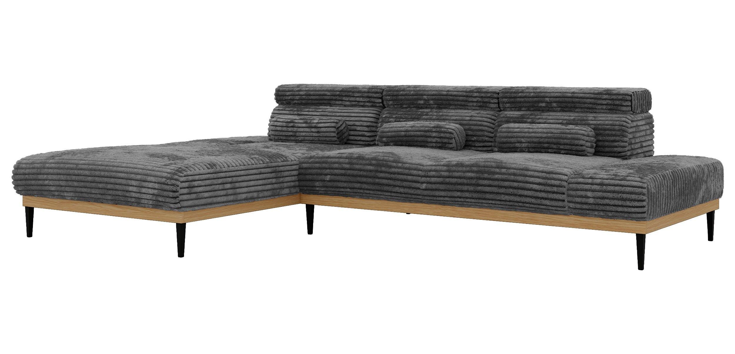 ECKSOFA PAVERO L - Grau Cord - Links Seite - Schwarz/Grau, Textil/Metall (205/316cm) - MKS