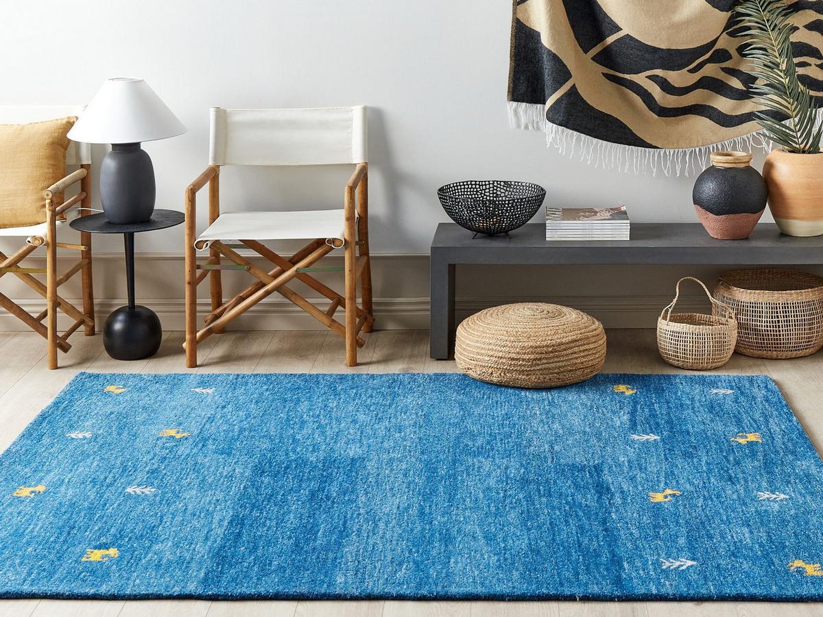 KURZFLOR-GABBEH Calti 230/160 cm - Blau, Textil (160/230cm) - Beliani