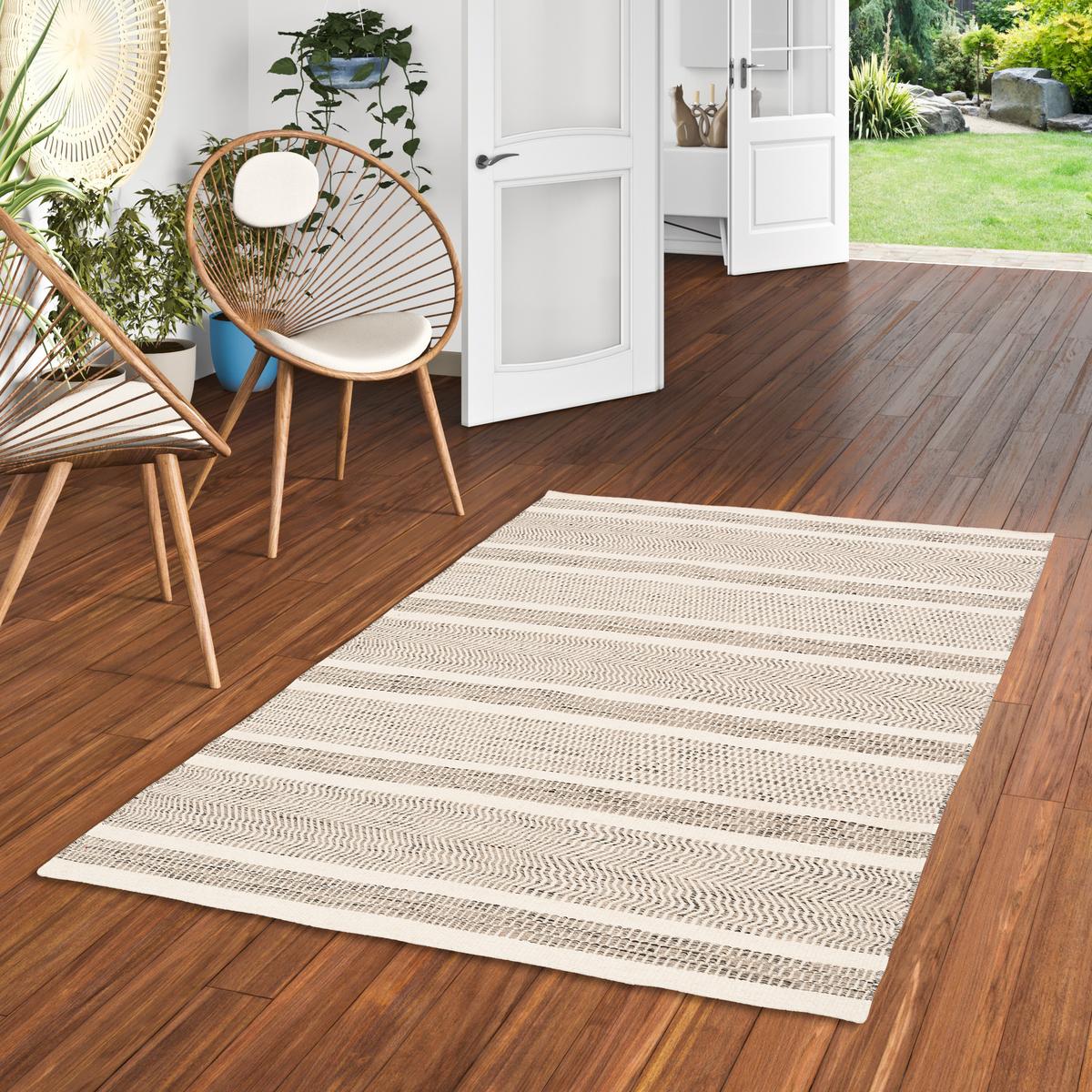 NATUR TEPPICH WOLLE RANA STREIFEN - Creme/Grau, Textil (120/180cm) - Pergamon