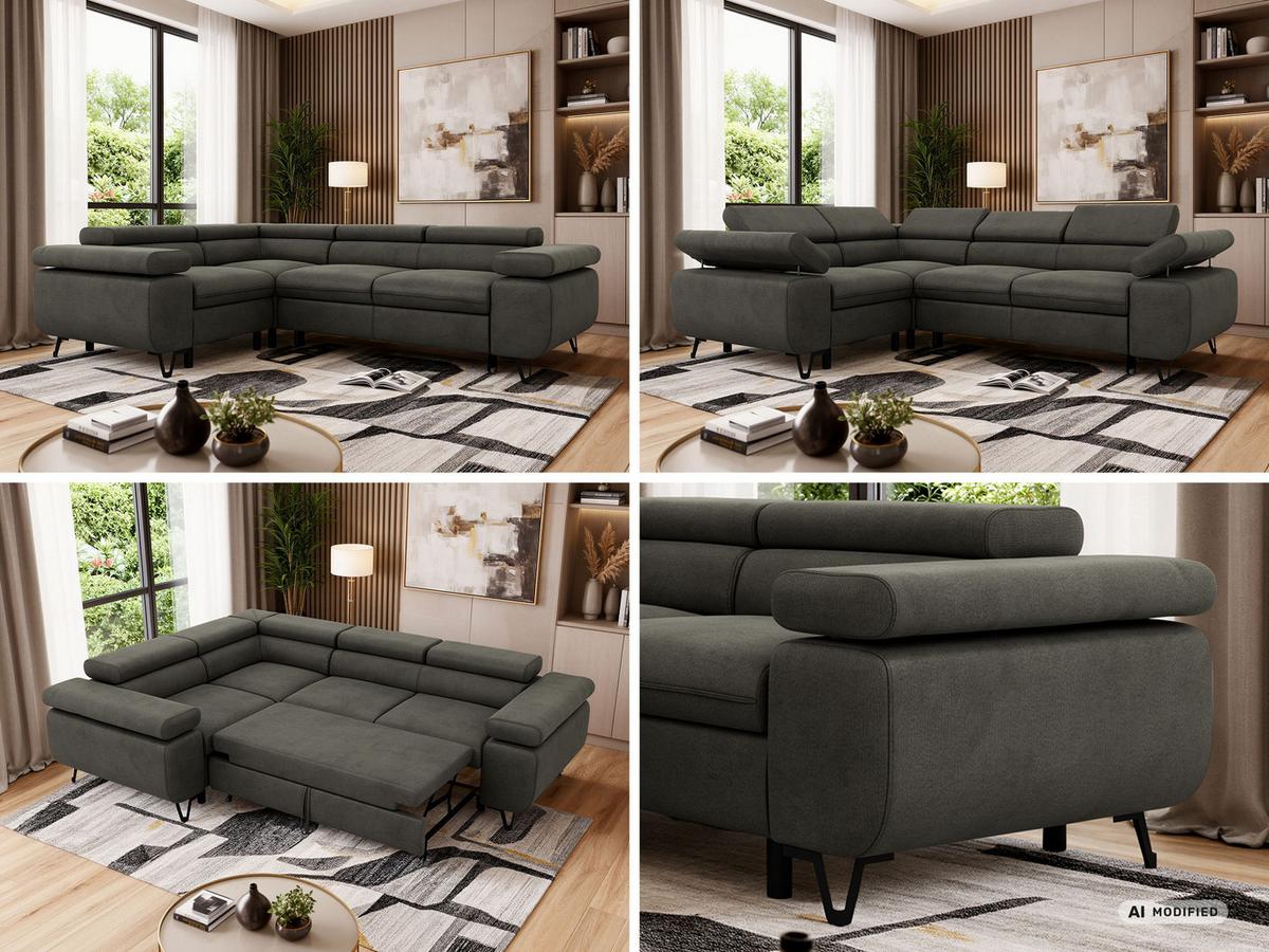 ECKSOFA FALCO L - Dunkelgrau Velvet - Links Seite - Dunkelgrau/Anthrazit, Textil/Metall (197/268cm) - MKS