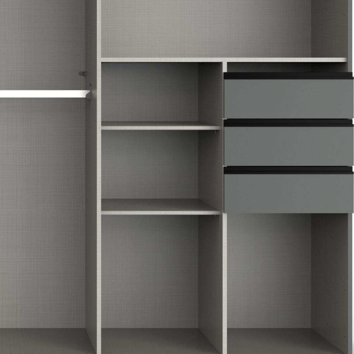 SCHWEBETÜRENSCHRANK 3-türig B270/H208/64 cm in Sandgrau mit Absetzungen in Grafit, Spiegel & Schubladen, Kleiderschrank inkl. Vollausstattung / 22507 - Sandfarben/Blau, Holzwerkstoff/Metall (270/208/64cm) - luma-home