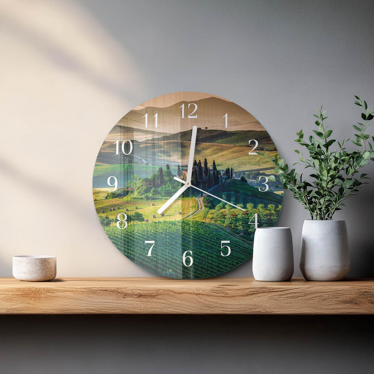 WANDUHR aus Glas Ø30 cm - Landschaft - Grün, Glas (30/30/0.4cm) - TULUP