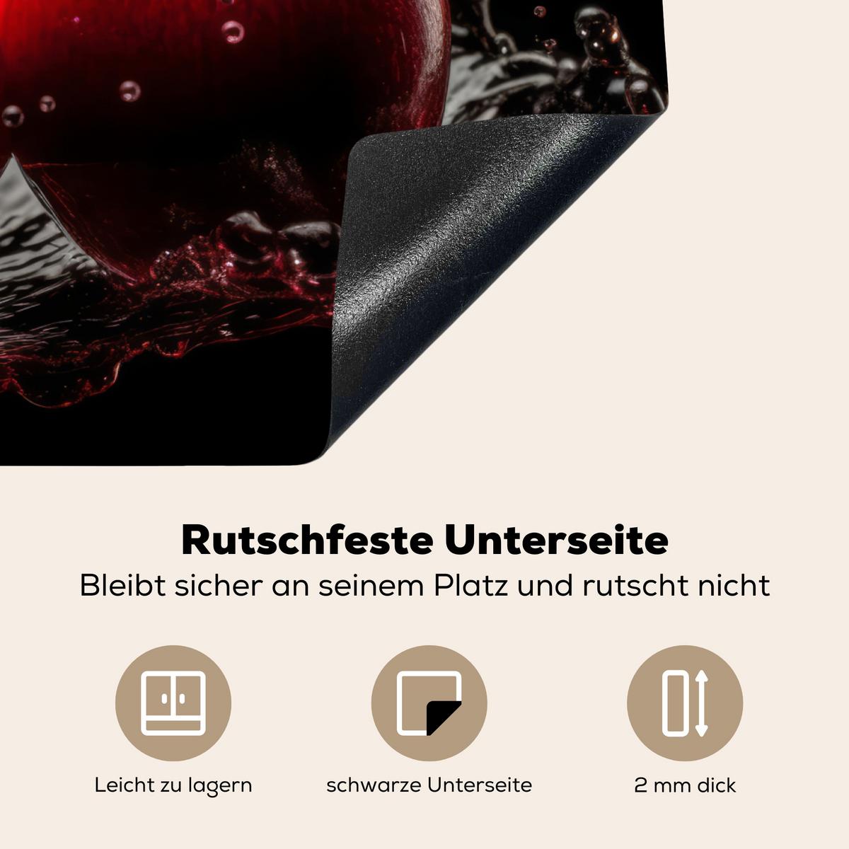 HERDABDECKPLATTE Kirsche - Rot - Frucht - Wasser - Schwarz Induktionsmatte 71x52 cm - Kirschrot, Kunststoff (71/52/0.2cm) - MuchoWow