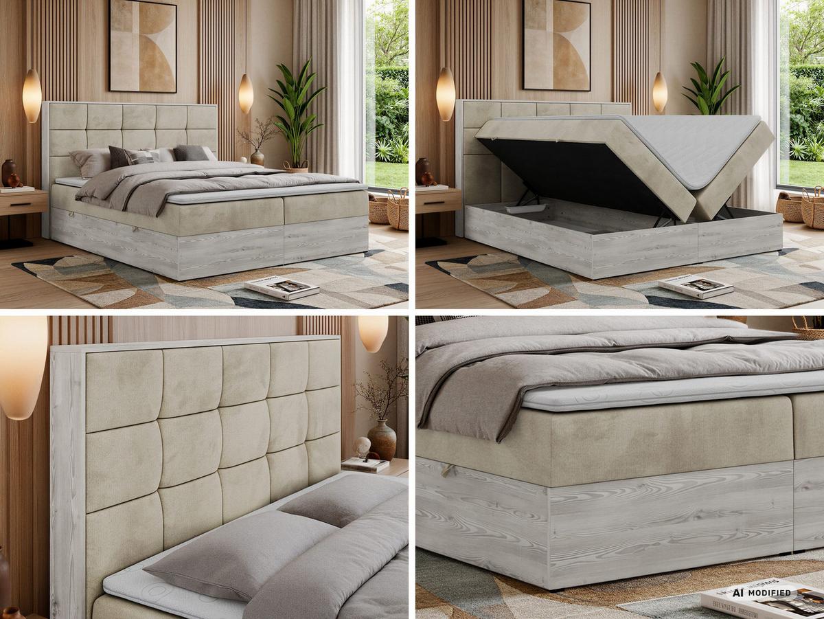 BOXBETT ALNOR 140/200 Beige Velvet - Topper Visco - H3 - Beige/Schwarz, Kunststoff/Textil (140/200cm) - MKS