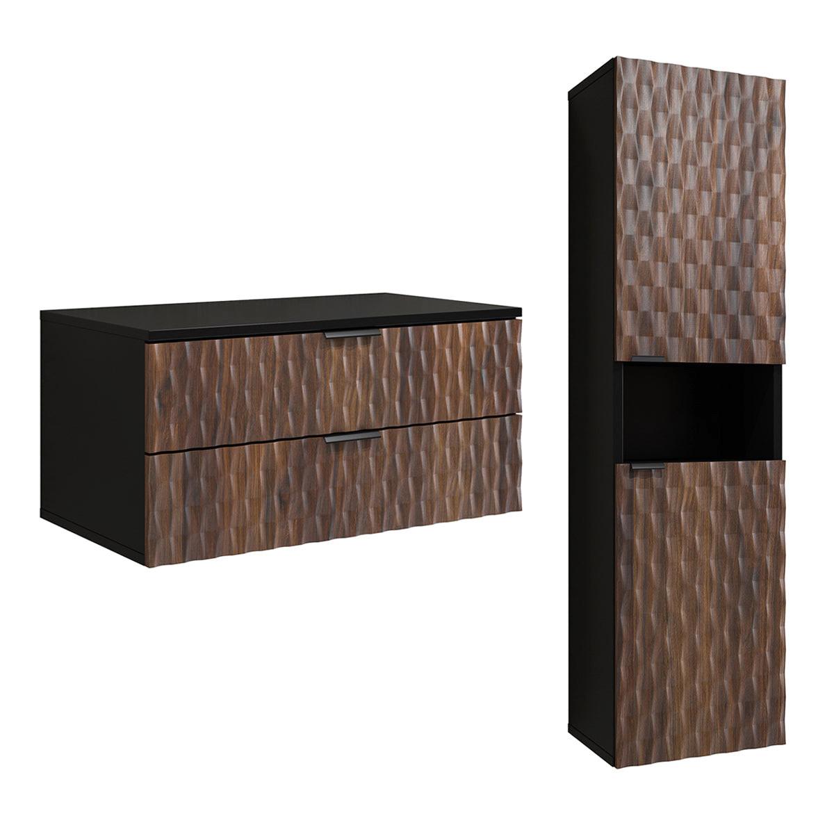 BADMÖBEL 81cm Nevia 2er-Set Holz und Schwarz - Braun, Holzwerkstoff (81/40/48cm) - Petits-meubles