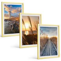 BILDER SET 3er Set - 40x60 cm Goldrahmen - Leuchtturm-Grassteg - Goldfarben, Kunststoff (40/60cm) - TULUP