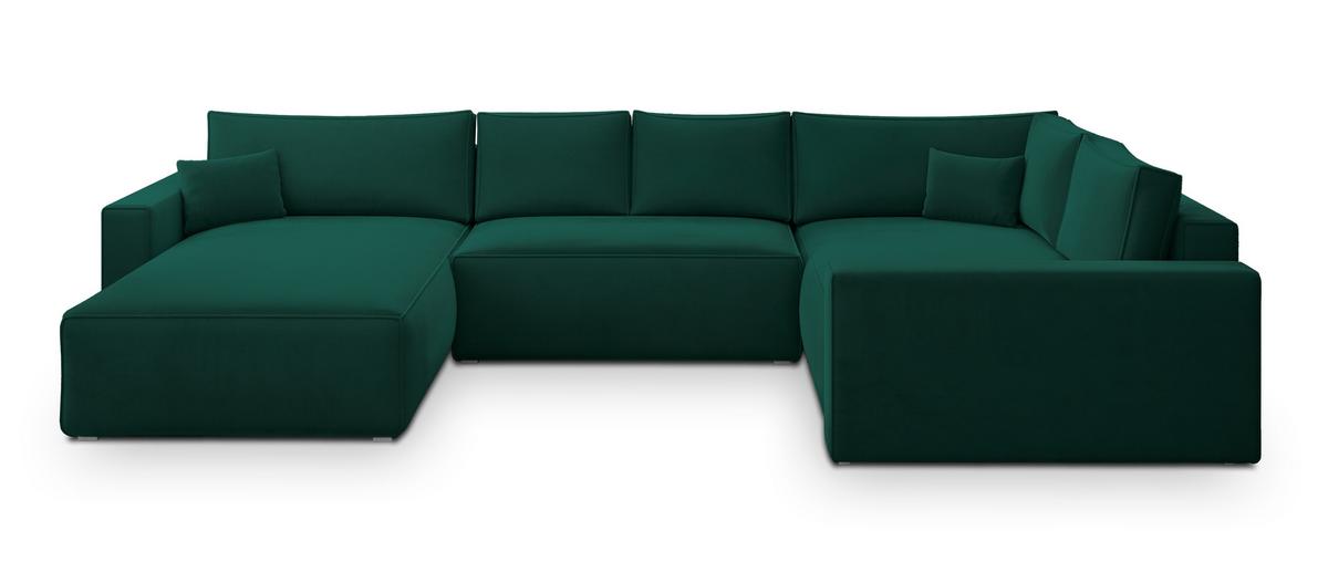 WOHNLANDSCHAFT VELAMI R-S Grün Velours-Stoff mit Schlaffunktion - Grün, Holz (365/83/194cm) - MASSENO