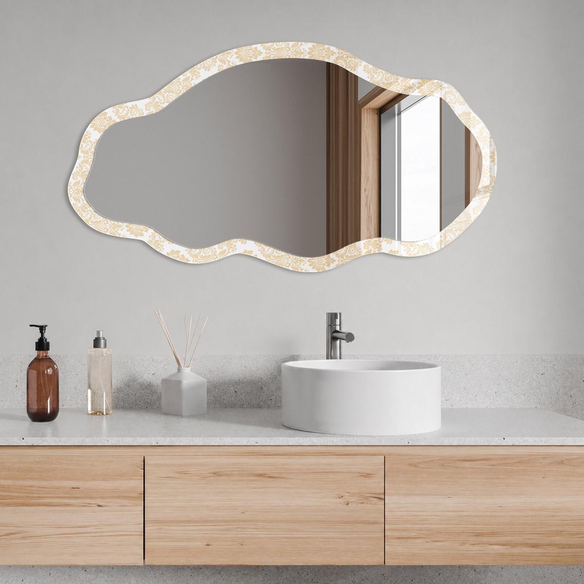 SPIEGEL 90x45 cm asymmetrisch mit Druck - Elegantes Ornament - Transparent, Glas (45/90/0.4cm) - TULUP