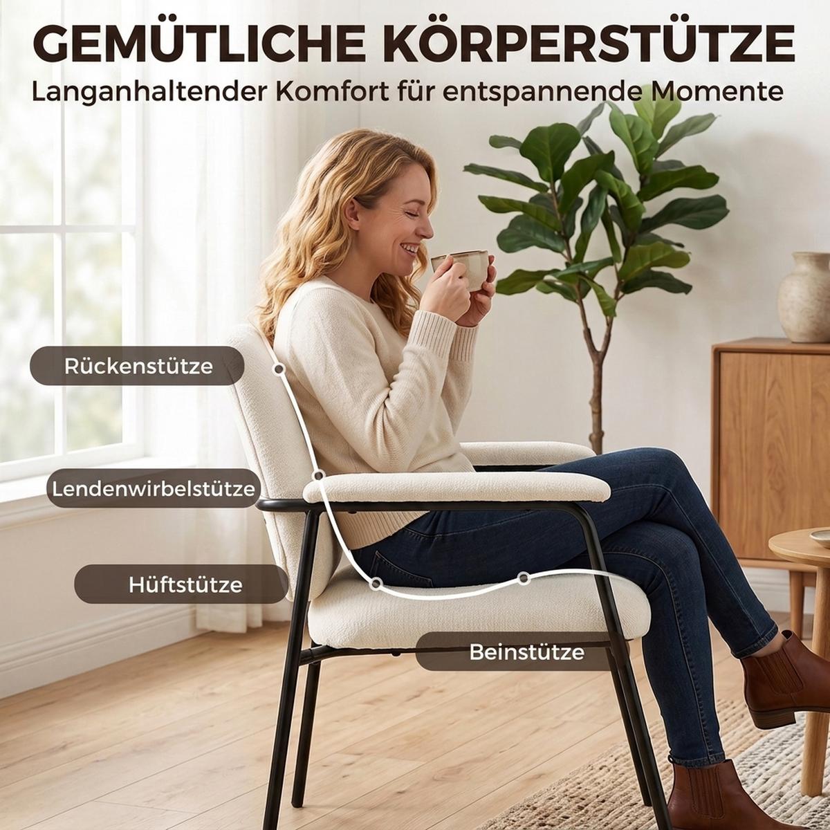 SESSEL 2er Set Polyester Cremeweiß - Creme/Schwarz, Textil/Metall (64/76.5/67cm) - HOMCOM