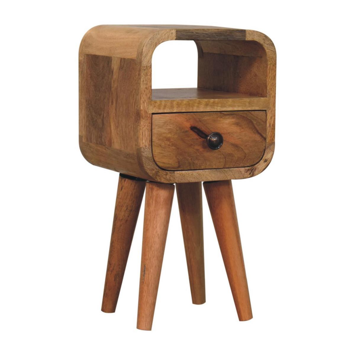 NACHTKASTEN Extra Mini Eichenoptik Geschwungen, 1 Schublade und Offenes Fach, Beige - Beige/Messingfarben, Holz/Metall (20/40/20cm) - Artisan Furniture