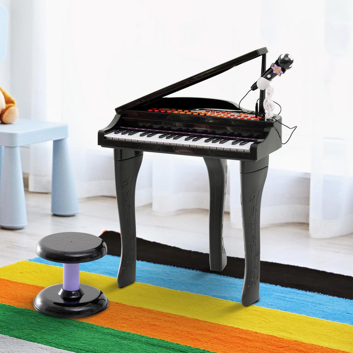 KINDER Klavier Piano Keyboard Musikinstrument MP3 USB 37 Tasten mit Hocker - Schwarz, Kunststoff (39/69/48cm) - HOMCOM