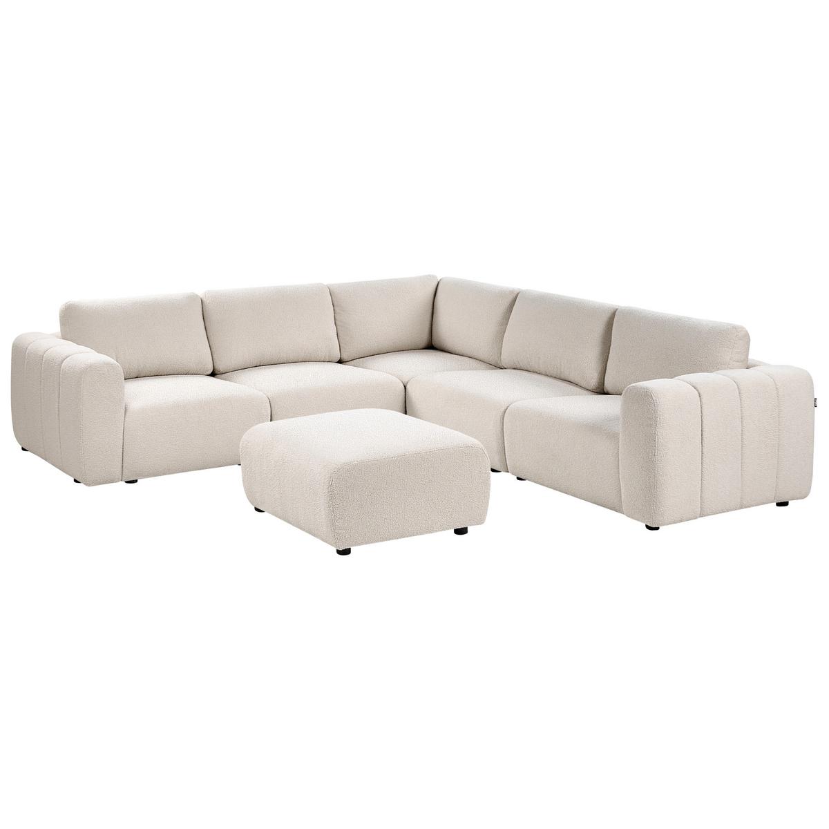 ECKSOFA Modul 5-Sitzer mit Ottomane Bouclé Cremeweiß linksseitig Kivvik - Creme, Textil (287/100cm) - Beliani
