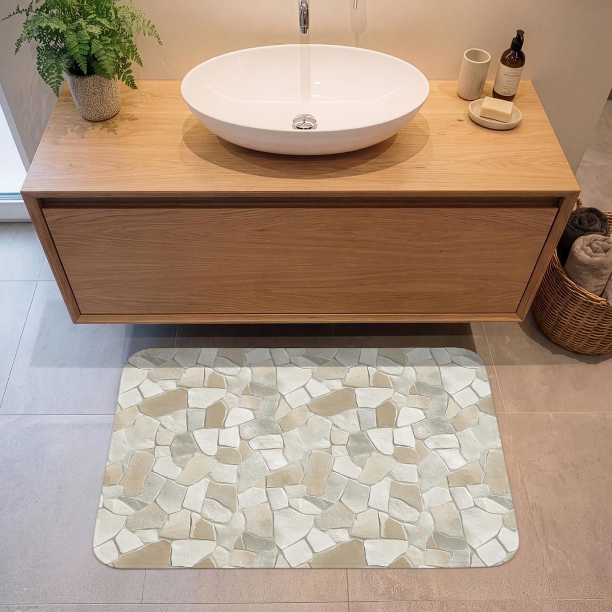 BADEMATTE Mosaik - Steine - Beige 90x60 cm - Beige/Creme, Textil (90/60cm) - OnlyWow