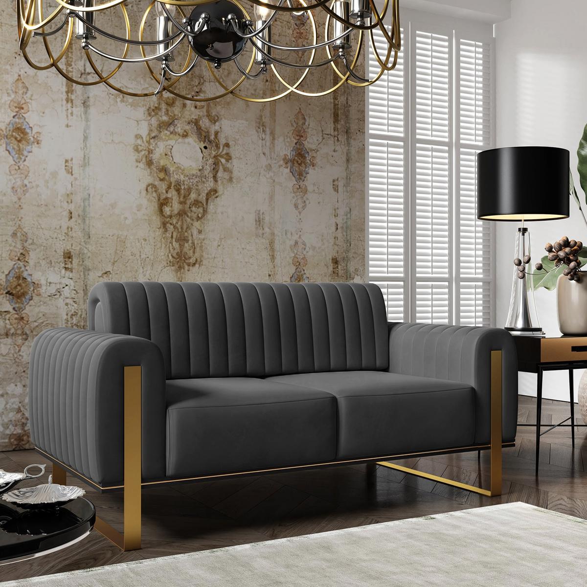 SOFA Parissa 164 cm - Goldfarben/Grau, Textil/Metall (164/79/92cm) - Selsey