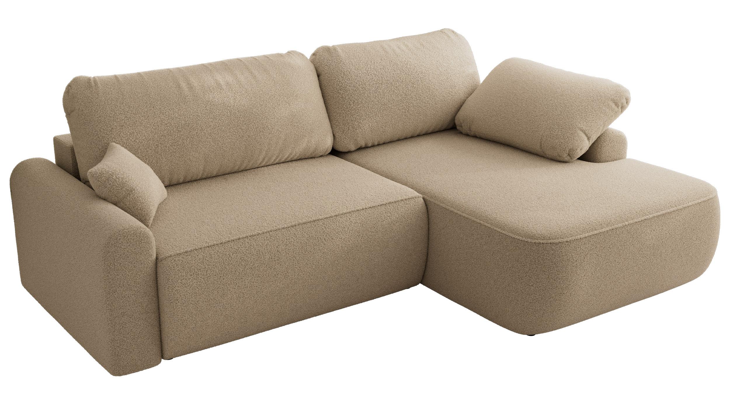 ECKSCHLAFSOFA CUBO L Hellbraun Boucle - rechts - Schwarz/Braun, Kunststoff/Textil (187/273cm) - MKS